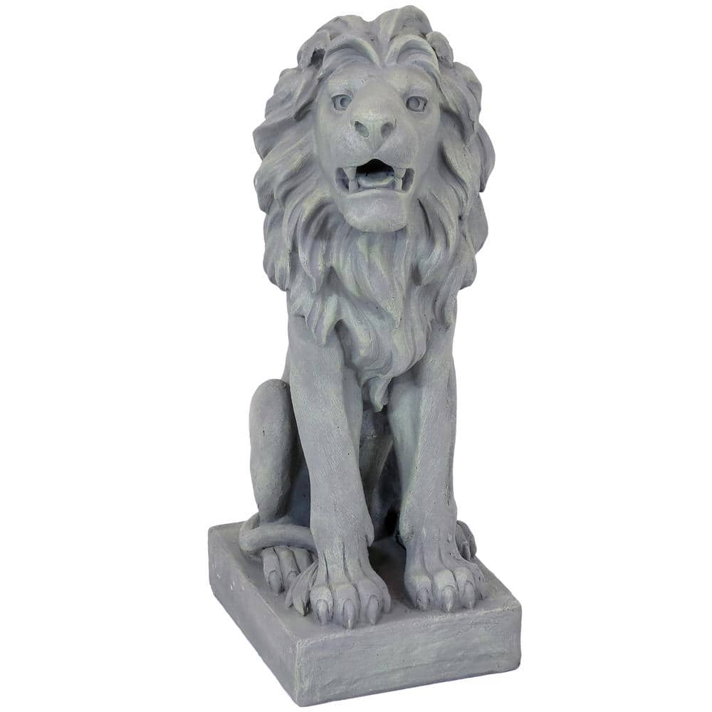 Gray Concrete Noble Beast Sitting Lion Outdoor Statue - 30"