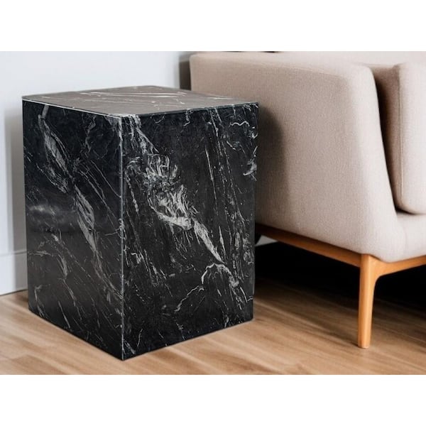 15.00 in. Black Square Marble End Table
