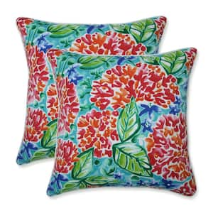 Floral Pink Square Outdoor Square Throw Pillow 2-Pack