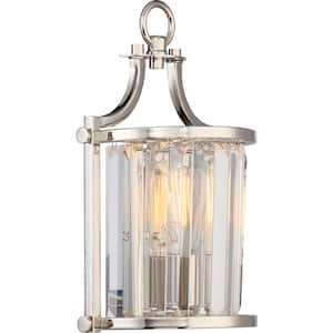 1-Light Polished Nickel Wall Sconce with Crystal Shade