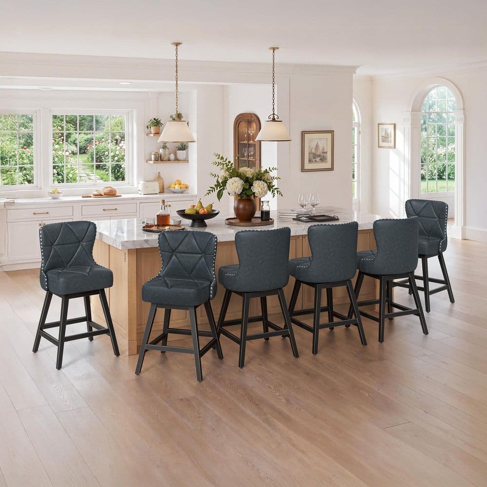 26 in. High Back Gray Blue Faux Leather Swivel Counter Stool Upholstered Bar Stool with Metal Legs (Set of 6) price history on PriceWatchPro