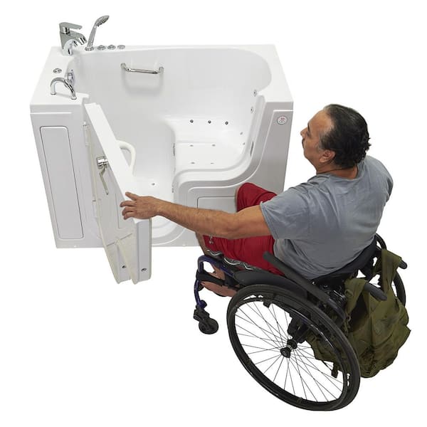 Wheelchair Transfer26 52 in. Walk-In Whirlpool and Air Bath Bathtub in White, Fast Fill Faucet,Heated Seat,LH Dual Drain