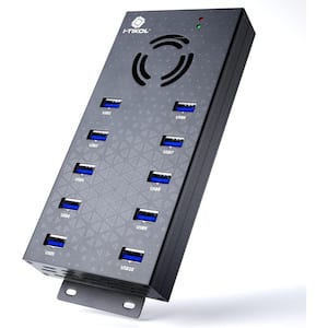 1 Amp 10 Outlet Splitter Powered USB Hub - Charging and High-Speed Data Transfer Aluminum Alloy in Black