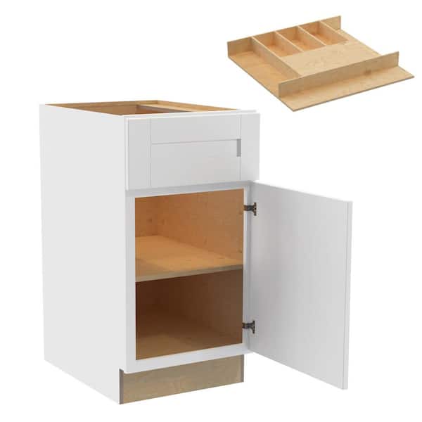 Home Decorators Collection Washington 18 in. W x 24 in. D x 34.5 in. H Vesper White Plywood Shaker Assembled Base Kitchen Cabinet Rt Cutlery Tray