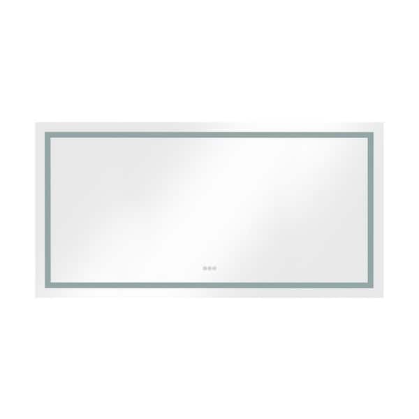 72 in. W x 36 in. H Rectangular Frameless Dimmable LED Lighted Anti-Fog Wall Mounted Bathroom Vanity Mirror in White