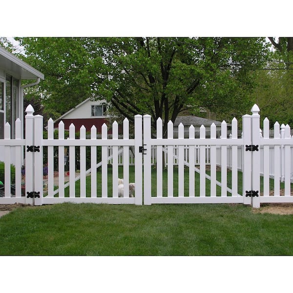 Weatherables Ellington 10 ft. x 4 ft. White Vinyl Picket Fence Double Gate Kit with Hardware