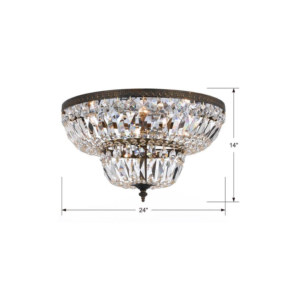 English Bronze 24'' Flush Mount with Hand Cut Crystals