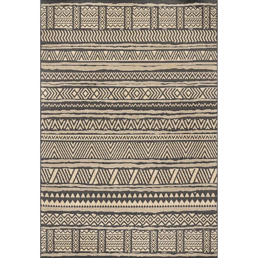 Charcoal Geometric Striped Synthetic Indoor/Outdoor Rug
