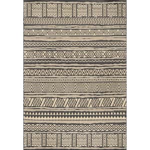 Abbey Tribal Striped Charcoal 5 ft. x 8 ft. Indoor/Outdoor Patio Area Rug