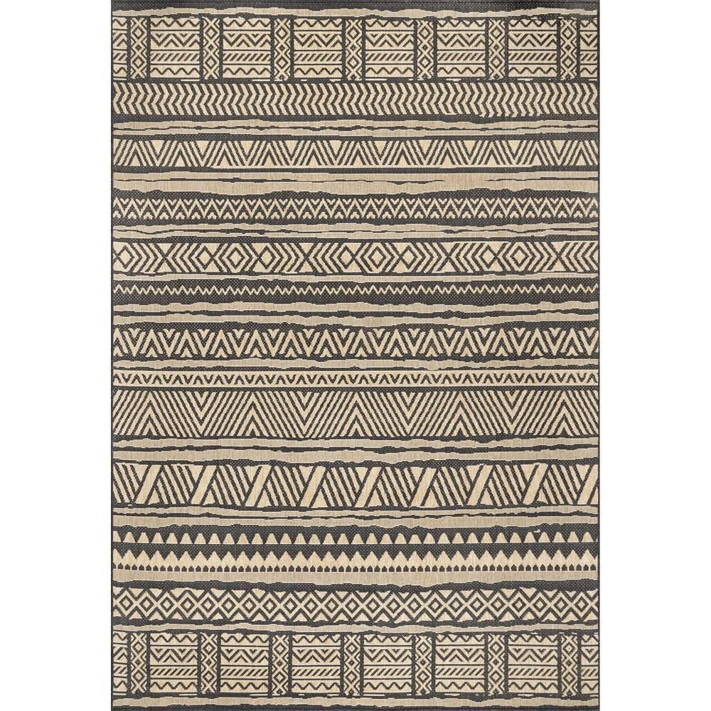 Abbey Tribal Striped Charcoal 8 ft. x 10 ft. Indoor/Outdoor Patio Area Rug -  nuLOOM, GBCB34D-8010