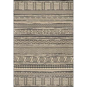 Abbey Tribal Striped Charcoal 8 ft. x 10 ft. Indoor/Outdoor Patio Area Rug