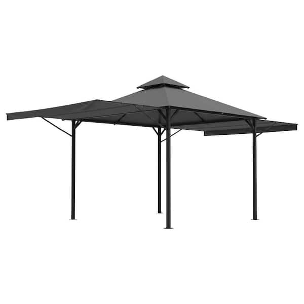 20 ft. x 9.5 ft. Light Grey Metal Outdoor Gazebo with Waterproof UV50 Canopy and 4 D-Rings