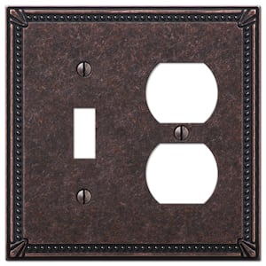 Imperial Bead 2 Gang 1-Toggle and 1-Duplex Metal Wall Plate - Tumbled Aged Bronze