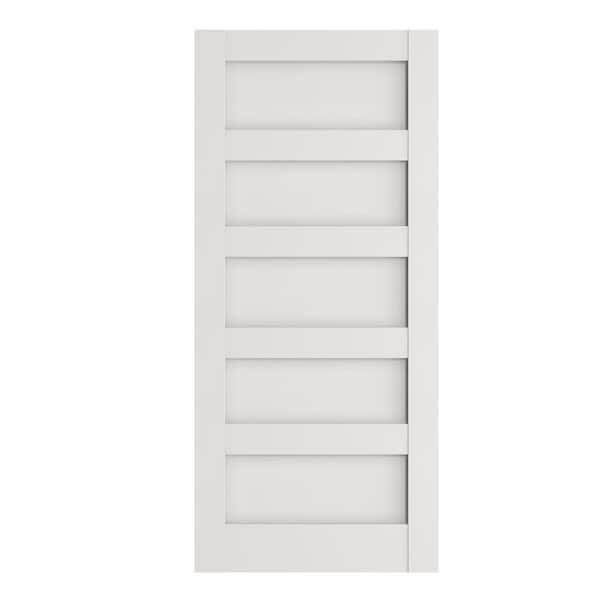 32 in. x 80 in. 5 Panel Shaker Solid Core White Primed Composite MDF Wood Interior Door Slab [No Hardware]