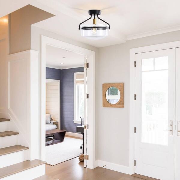 ZJVAIVE 13.3 in. 1-Light Black Modern Semi-Flush Mount Ceiling