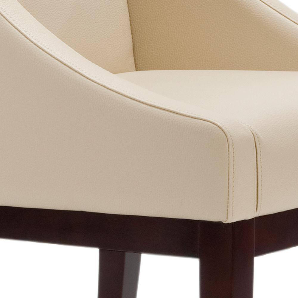 Cream Leather Swoop Arm Accent Chair with Wood Legs