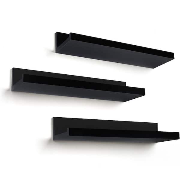 Unbranded 14 in. W x 4 in. D Black Floating Shelves Decorative Wall Shelf (Set of 3)