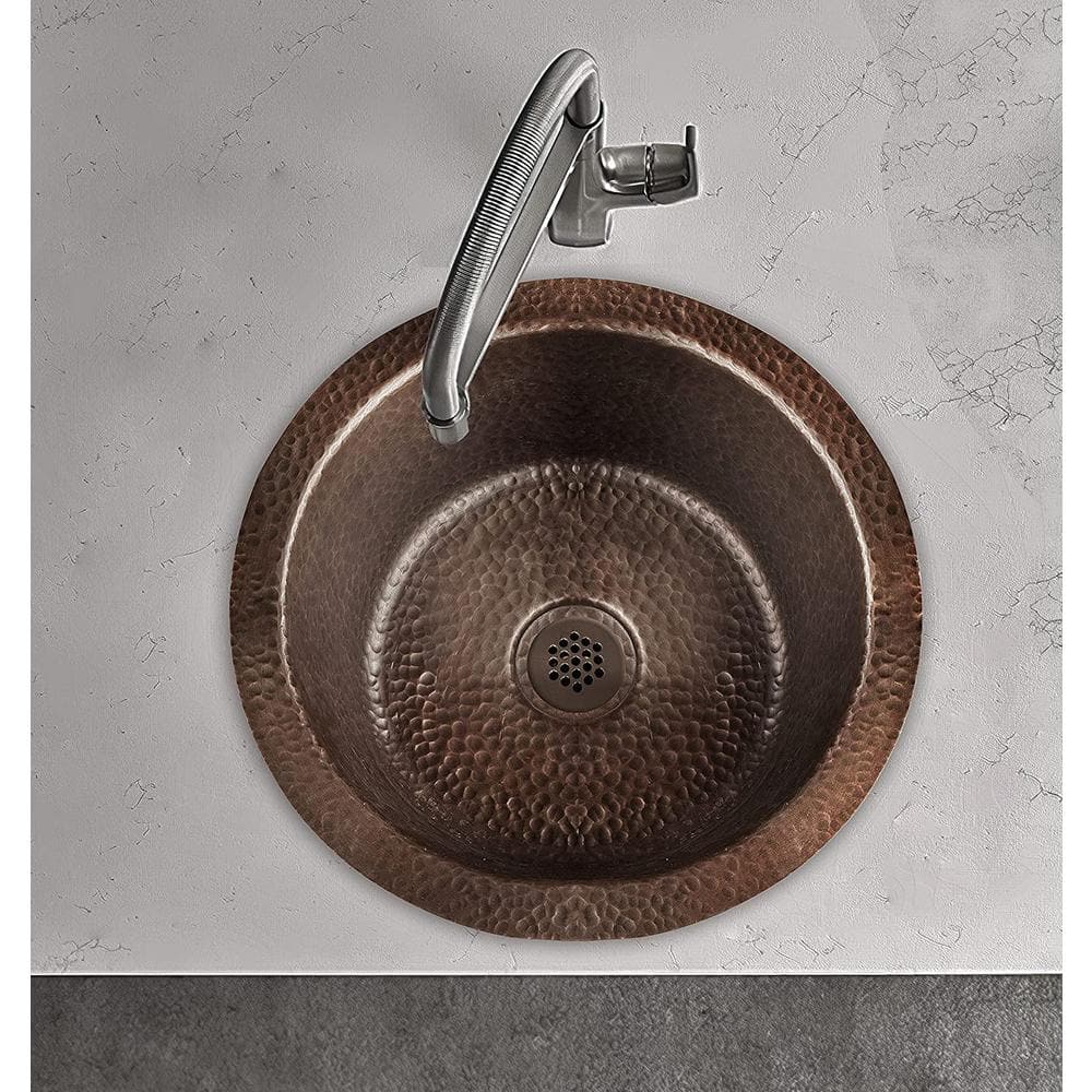 Hand Hammered Pure Copper Round Bar Prep Sink, 12 Inches