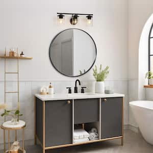 Modern Matte Black Vanity Light 21.6 in. 3-Light Bathroom Powder Room Wall Light with Cylinder Clear Glass Shades