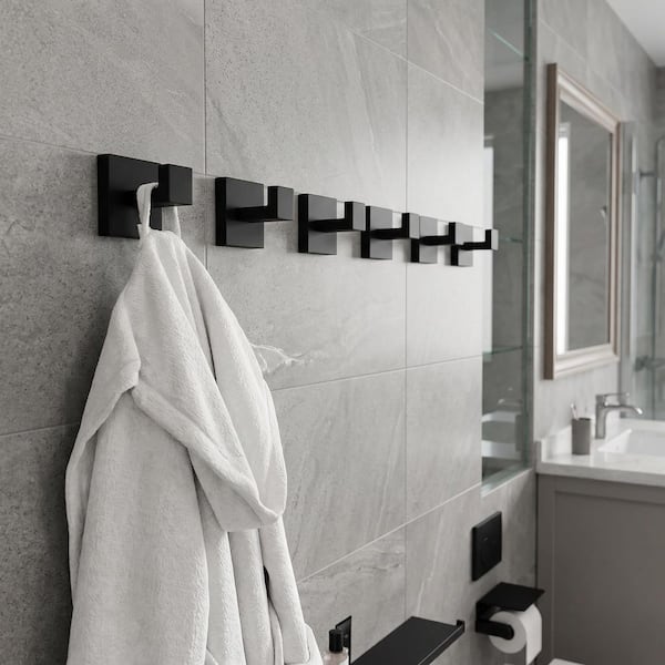 Stainless Steel Wall-Mounted J-Hook Bathroom Robe/Towel Hook in Matte Black (6-Pack)