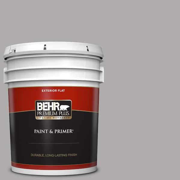 BEHR PREMIUM PLUS 5 gal. #N520-3 Flannel Gray Flat Exterior Paint & Primer