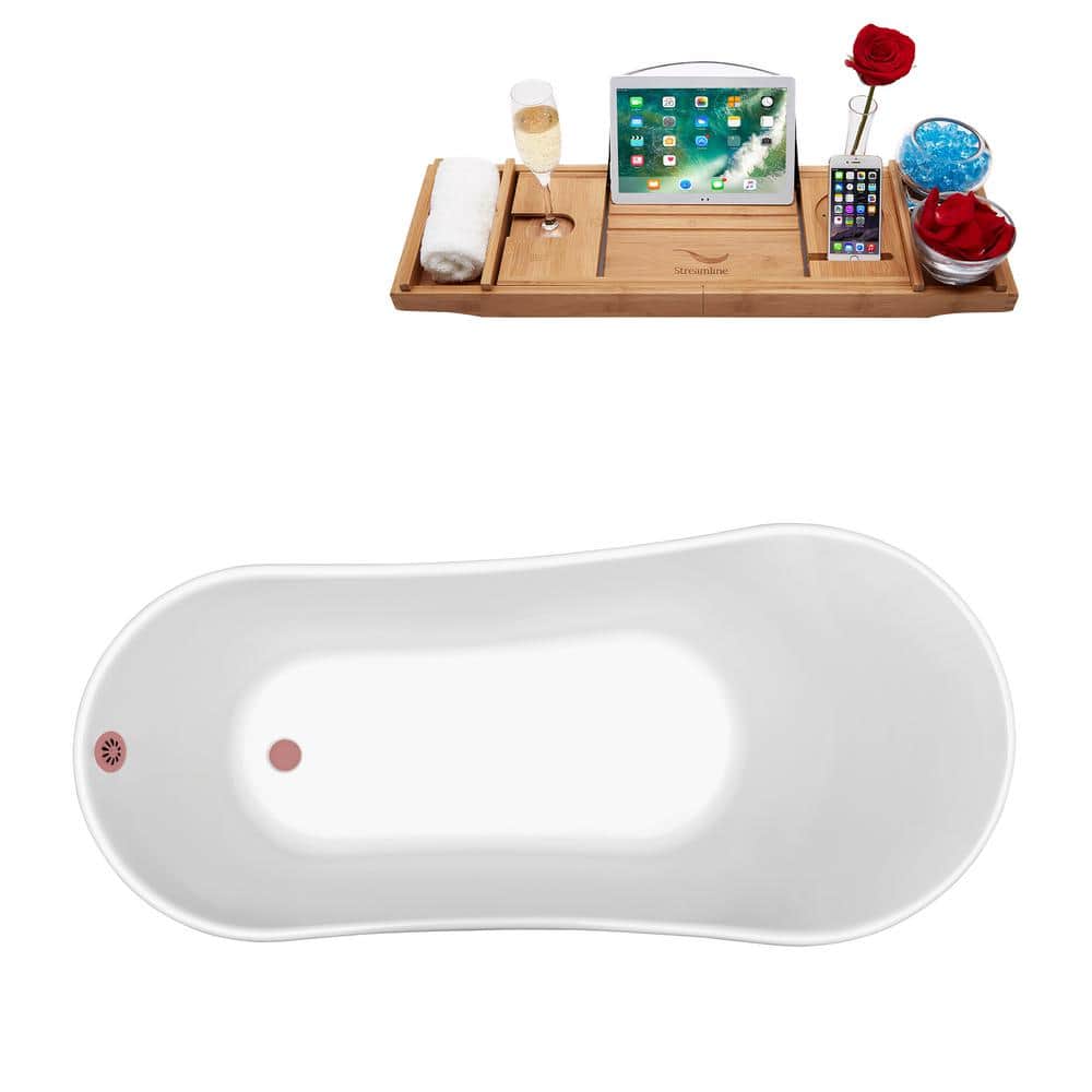 63'' White Acrylic Clawfoot Bathtub with Matte Pink Feet