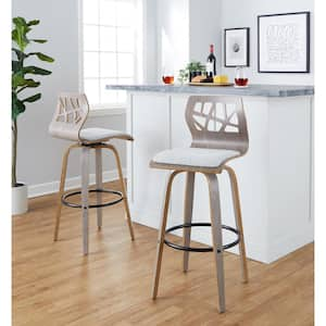 Folia 28.75 in. Light Grey Fabric, Light Grey Wood and Black Metal Fixed-Height Bar Stool (Set of 2)