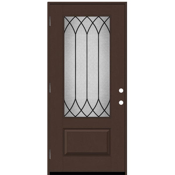 Steves & Sons Regency 36 in. x 80 in. 3/4 Lite Spire Decorative Glass RHOS Chestnut Stained Fiberglass Prehung Front Door