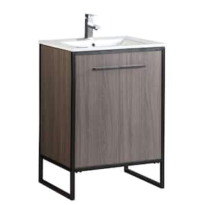 Vdara 24 in. W x 18.11 in. D x 33.5 in. H Bathroom Vanity Side Cabinet in Gray Taupe with White Ceramic Top