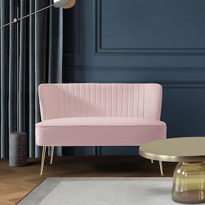 Farrah 46 in. Wide 2-Seater Velvet Upholstered Armless Wingback Loveseat Settee, Pink
