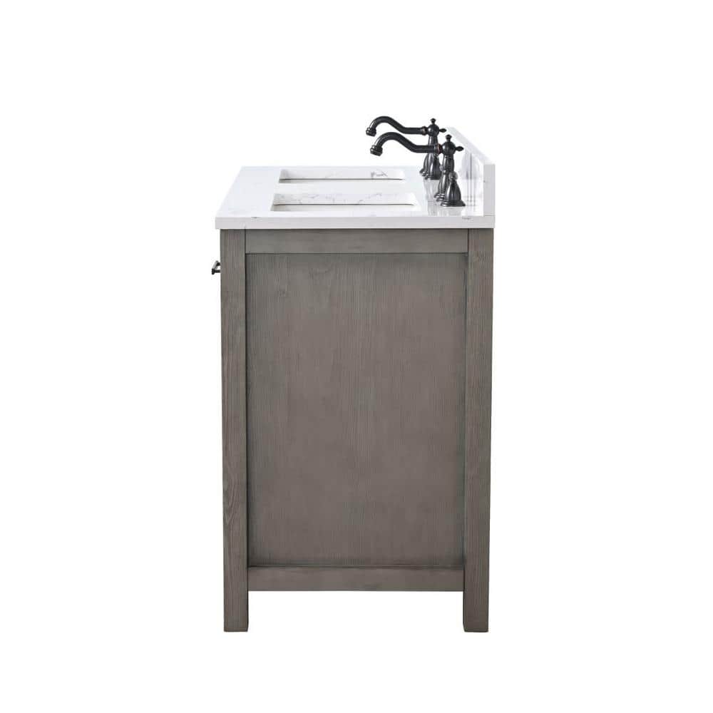 Textured Gray Double Bathroom Vanity with Carrara White Top