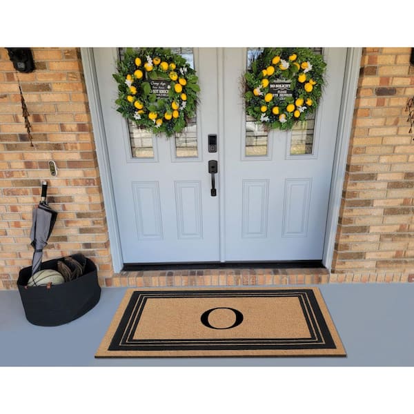 A1 Home Collections A1hc Beige 18 in. x 30 in. Natural Coir Heavy Duty PVC Backing Outdoor Monogrammed O Door Mat