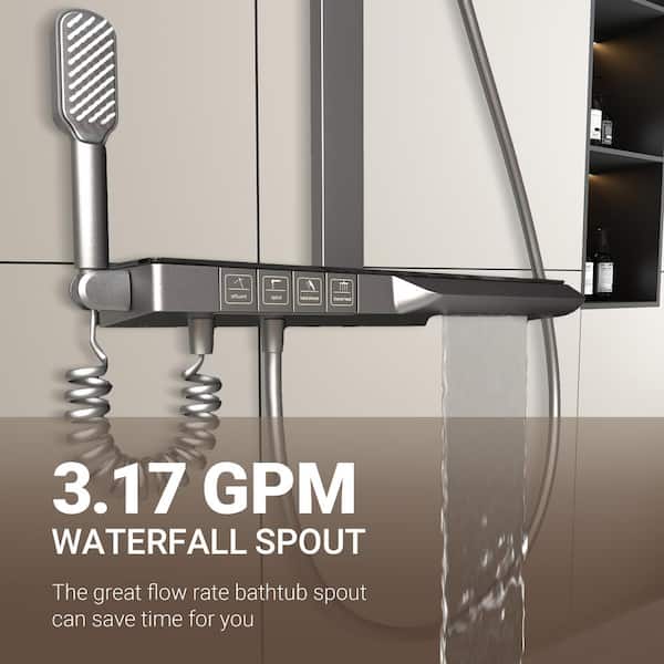 Single Handle 4-Spray Shower Faucet 2.34 GPM Thermostatic Shower System with Anti Scald and 13 in. Shower Head in Gray