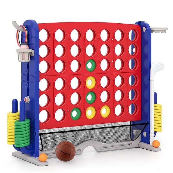 Giant 4-in-a-Row Game Set with Ring-toss, Basketball Hoop, Golf Club and Cup Holders Red Plus Navy