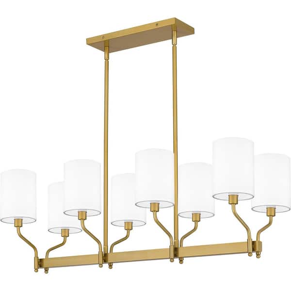 Quoizel Parkington 8-Light Aged Brass Linear Chandelier with Fabric Shade