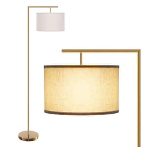 64 in. Antique Brass Modern Floor Lamp with Drum Shade, Tall Pole Floor Lamp with Foot Switch Control