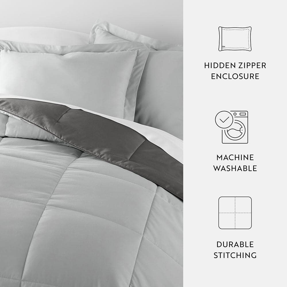 King Gray Reversible Down Alternative Microfiber Comforter Set