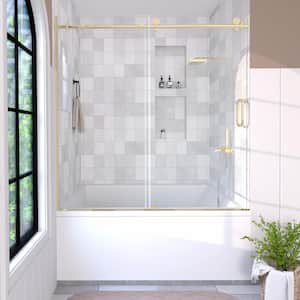 Brewo 60 in. W x 60 in. H Sliding Semi Frameless Tub Door in Gold Finish with Clear Glass
