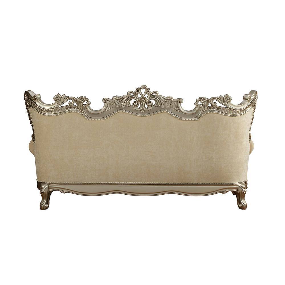 Ranita Beige Fabric Sofa with Rolled Arms and Nailhead Trim
