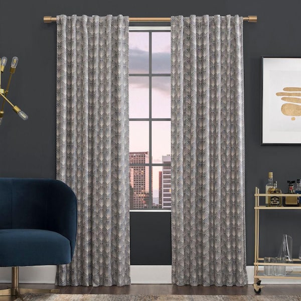 SCOTT LIVING Montauk Art Deco 100% 50 in. W x 84 in. L Blackout Back Tab Curtain Panel in Navy