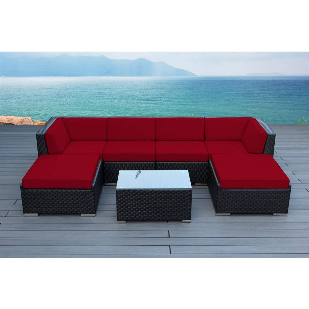 Ohana Black 7-Piece Wicker Patio Seating Set with Supercrylic Red Cushions price history on PriceWatchPro