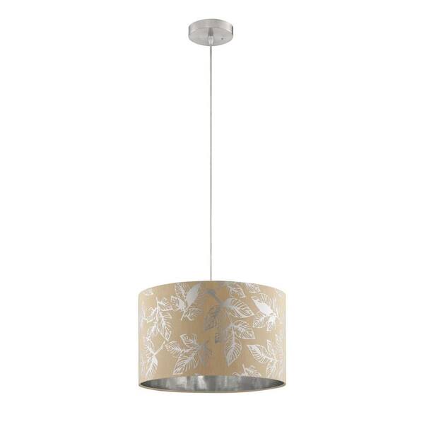 Alsy 1-Light Beige and Silver Foil Drum Pendant with Foil Leaves