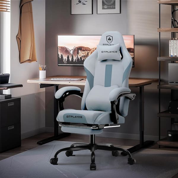 Gaming Chair Fabric with Pocket Spring Cushion Ergonomic Computer Chair with Headrest, Footrest, Lumbar Support, Gray