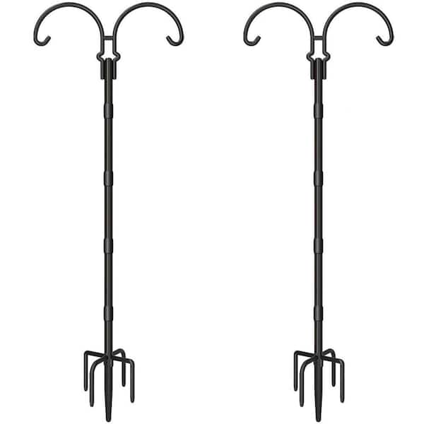 92 in. Adjustable Double Shepherds Hooks for Outdoor with Sleeve, Heavy Duty Metal Shepherds Hooks