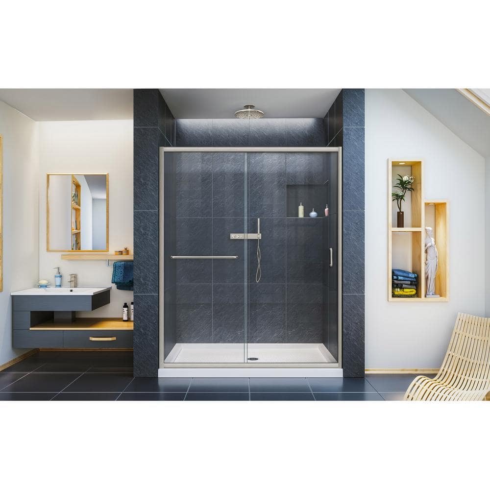 Infinity-Z 60" Frameless Sliding Shower Door with Frosted Glass