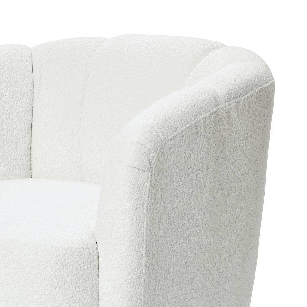 Ivory Boucle Swivel Barrel Accent Chair with Floral Backrest