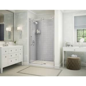 Utile Metro 32 in. x 48 in. x 83.5 in. Alcove Shower Stall in Soft Grey with Center Drain Base in White