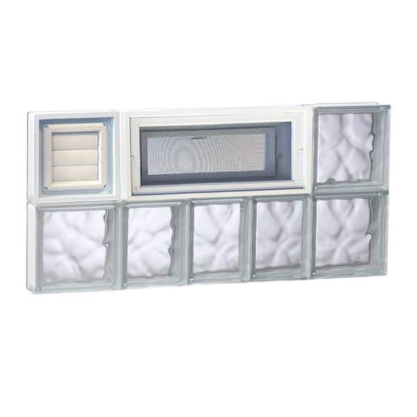 Clearly Secure 32.75 in. x 15.5 in. x 3.125 in. Vented Wave Pattern Frameless Glass Block Window with Dryer Vent