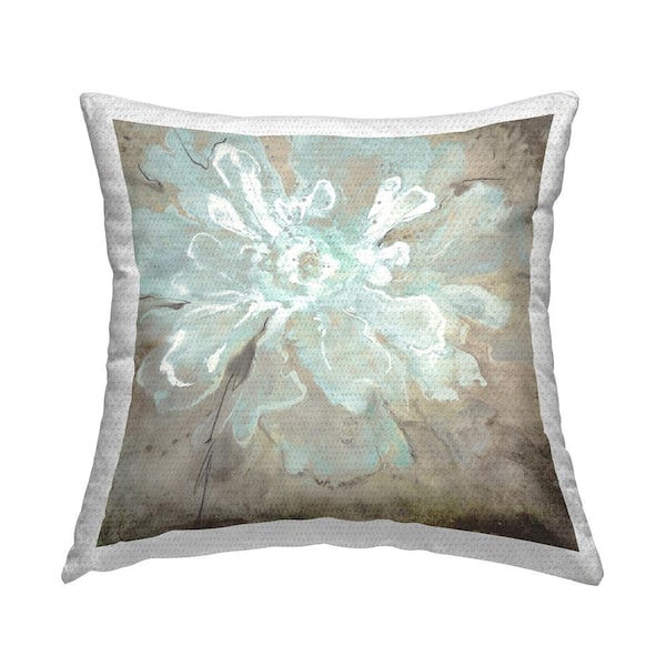 Stupell Industries Abstract Tan and Blue Flower Brown Square Outdoor Throw Pillow