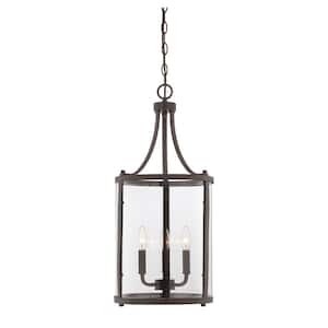 Penrose 12 in. W x 26 in. H 3-Light English Bronze Candlestick Pendant Light with Clear Glass